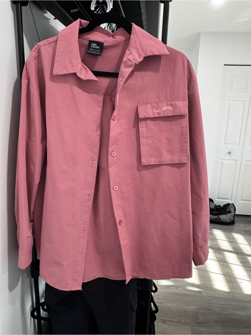 Pink Button-Front Lightweight Shirt Jacket
